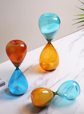 新款轻奢彩色玻璃沙漏计时器15/30/60分钟高级感简约居家装饰摆件