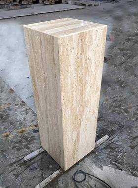 哑光天然洞石大理石底座酒店别墅装饰立柱工艺品摆件底座高端定制