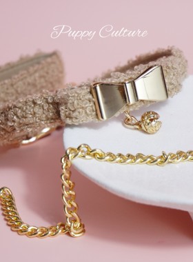 奶油泰迪毛绒牵引绳项圈