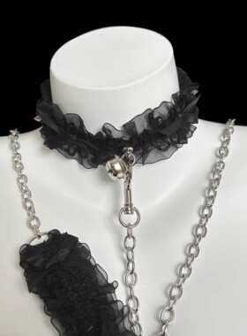 白色蕾丝choker铃铛项圈牵引绳