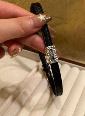 2025新款黑色皮绳颈链锁骨链