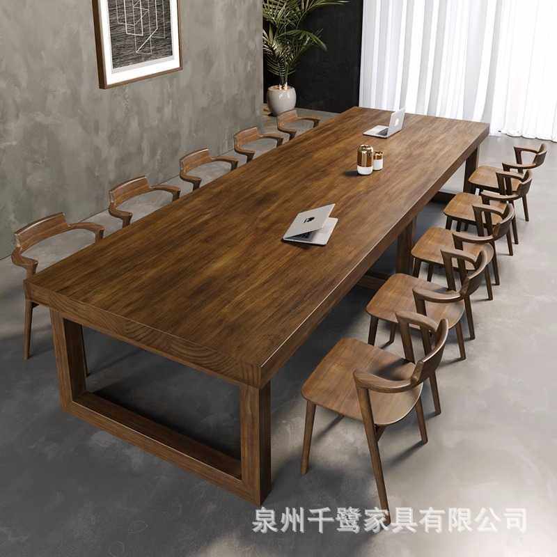 工业风实木会议桌现代简约长条办公桌椅组合洽谈培训桌大板工作台,淘宝优惠券,粉丝福利购,淘宝优惠卷