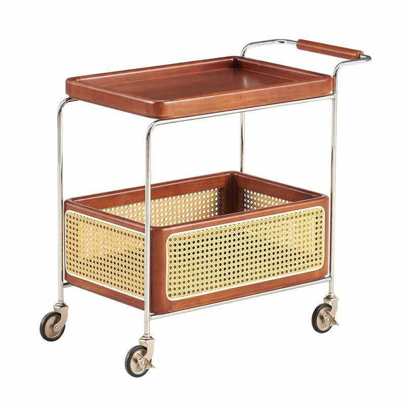 中古风实木小推车收纳架双层托盘收纳筐可移动带扶手置物架小推车,淘宝优惠券,粉丝福利购,淘宝优惠卷