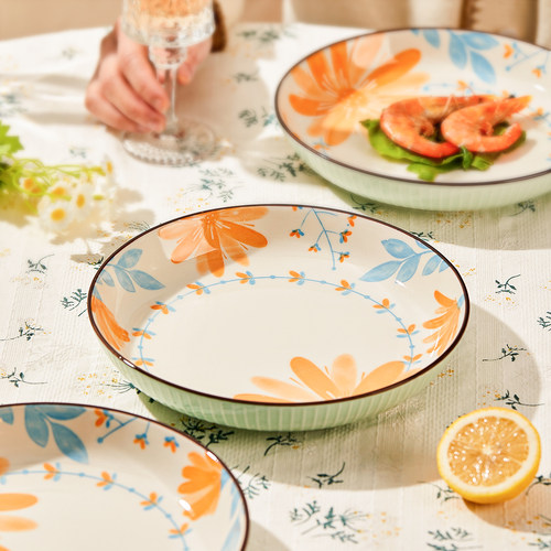 盘子菜盘a家用7寸深盘陶瓷菜碗碟子小清新餐具套装圆盘高级感餐盘 - 图3