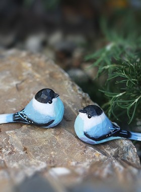 鹿妖商店 肥啾 j木雕小鸟 礼物 喜鹊 欢喜青鸟 纯手工实木桌面摆