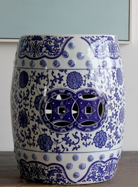 陶瓷手绘青花瓷换鞋凳鼓凳梳妆凳子新J中式仿古鼓墩坐墩矮凳圆凳