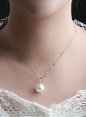 珍珠项链吊坠925纯银天然贝珍珠