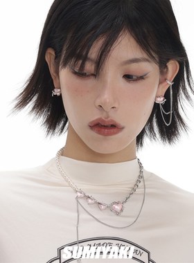 太戳了!告白气球系列 膨化气球爱心项链粉色甜酷可爱小众锁骨链