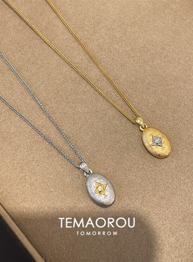 洗澡不掉色八芒星咖啡豆点钻拉丝吊坠项链女中古风锁骨链配饰