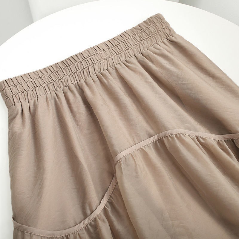 夏季网纱裙半身裙高腰显瘦s2024新款中长款薄款a字裙大摆裙口袋巾 - 图2