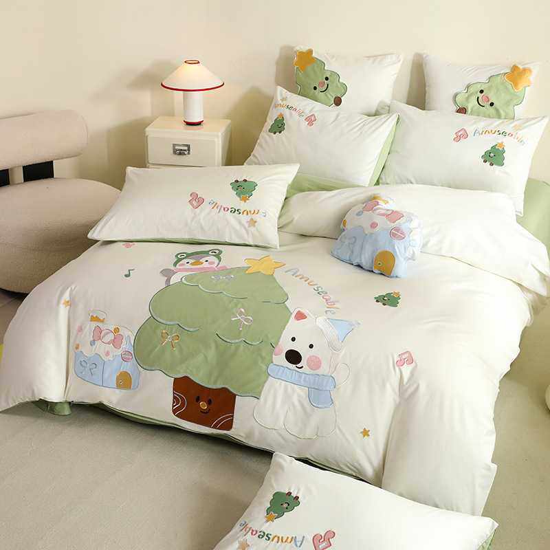 可爱女孩纯棉四件套儿童卡通全棉贴布绣床上三件套可爱被套床单,淘宝优惠券,粉丝福利购,淘宝优惠卷