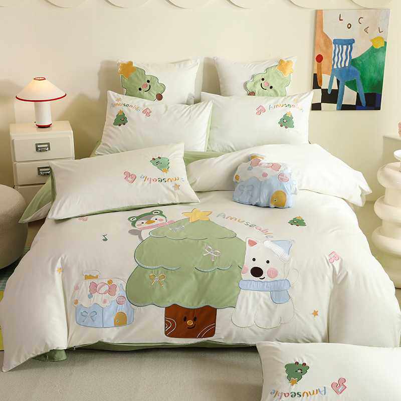 可爱女孩纯棉四件套儿童卡通全棉贴布绣床上三件套可爱被套床单,淘宝优惠券,粉丝福利购,淘宝优惠卷