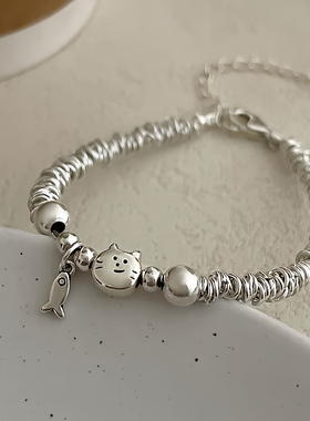 透莎泰银猫咪小鱼925纯银手链女