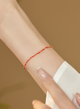透莎编织缠绕925纯银红绳手链女
