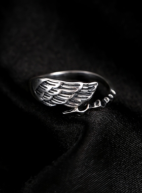 透莎复古天使之翼925纯银戒指女