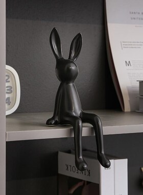 酒柜电视柜装饰品轻奢玄关简约创意可爱K黑白长耳兔高档客厅摆件