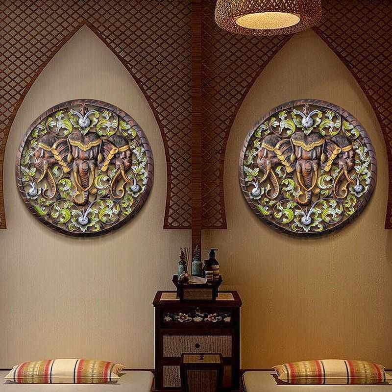 异丽泰国木雕墙饰吉祥大象挂件东南亚风格电视背景墙装饰玄关壁挂,淘宝优惠券,粉丝福利购,淘宝优惠卷