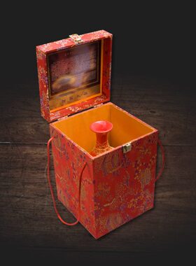 双龙玉壶春红花瓶 厦门漆线雕工艺品摆件生日乔迁开业祝寿礼物