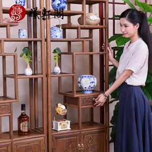 三韵红木家具鸡翅木博古架实木中式玄关柜茶叶架客厅隔断架多宝阁