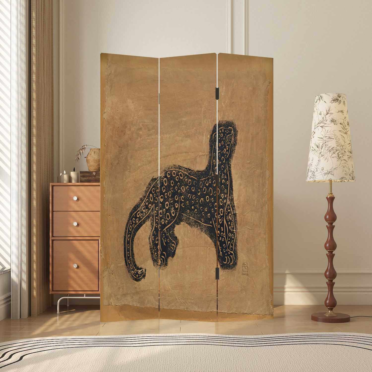 常玉金钱豹屏风隔断客厅现代简约卧室遮挡床边家用可折叠移动折屏,淘宝优惠券,粉丝福利购,淘宝优惠卷