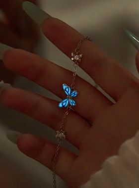 夜光蝴蝶s925银手链女小众轻奢