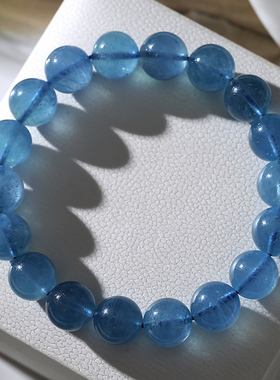 珍藏级冰种天然魔鬼蓝海蓝宝手链鬼蓝色海蓝宝石男女水晶蓝晶手串