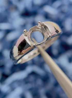 S925银戒指空托圆形5*5/6*6/8*F8mm男女戒指莫桑钻情侣戒宝石戒托