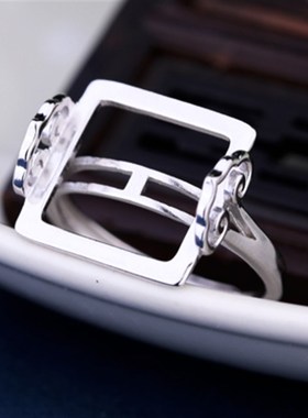 S925银戒指空托女镶嵌玉石蜜蜡琥珀w方戒托11*11 15*15 8*8  13*1