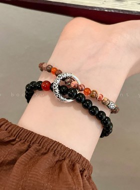 新中式国风平安扣串珠手链女2024新款小众高级感手串手饰情侣男潮