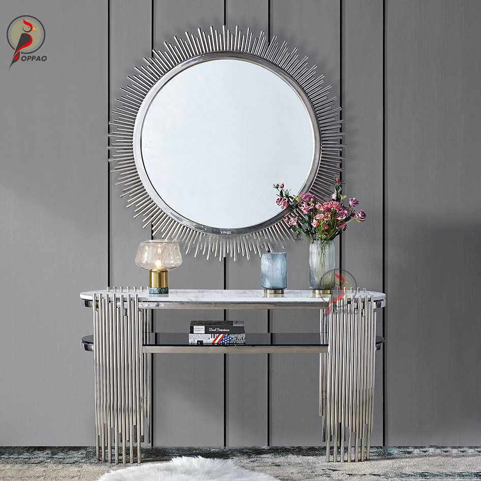 现代简约玄关桌意式轻奢不锈钢入户玄关台酒店大理石岩板玄关镜子,淘宝优惠券,粉丝福利购,淘宝优惠卷