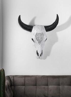 北欧复古牛头骨树脂壁挂墙壁客厅挂件背景墙创意家居房间装饰摆件