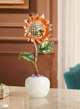 珐琅彩摆件高级感酒柜玄关柜书柜装饰摆件客厅电视柜向日葵装饰品