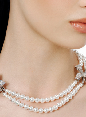 GdV蝴蝶结系列水晶蝴蝶结珍珠项链多层叠戴设计时尚锁骨链送女友