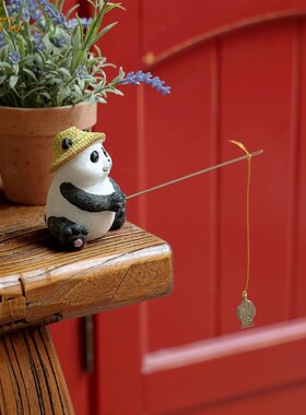 创意熊猫钓鱼缸边草缸乌龟缸水族箱装饰品中式P假山流水造景观摆