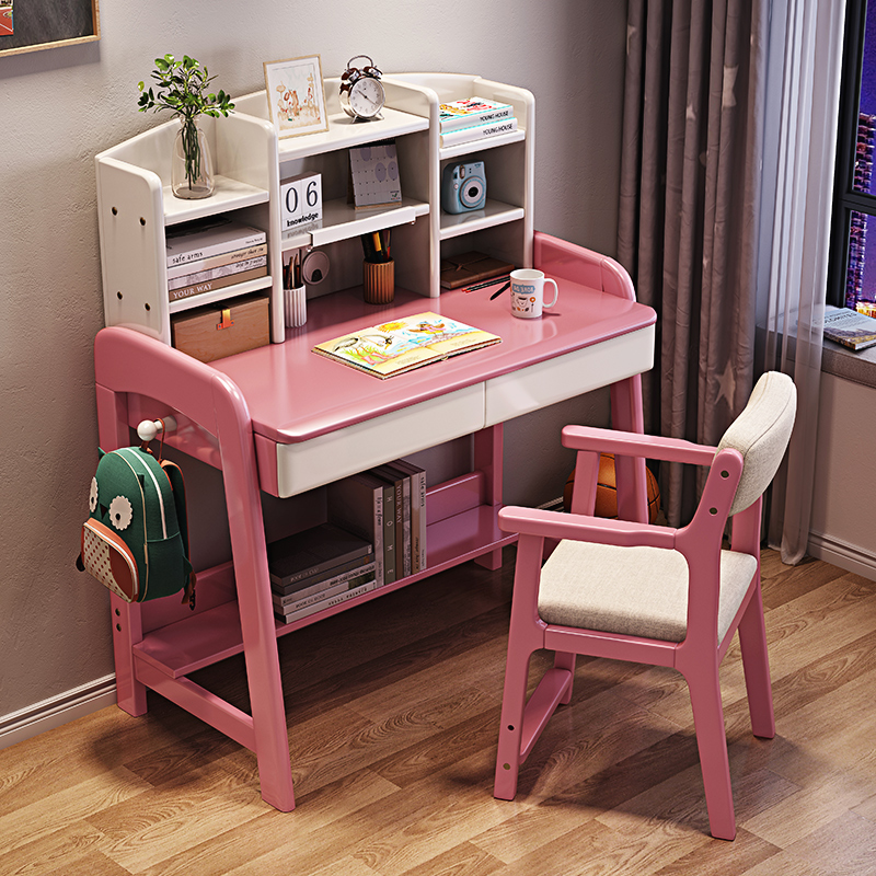 Small apartment children's study table lift table home bedroom writing table and chair set width 45 all solid wood desk
