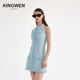 KINGWEN halter neck beaded tweed dress