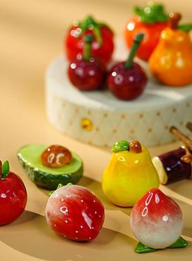 景德镇手捏陶瓷水果盆景桌面装饰小摆件博古架茶宠文房镇尺茶宠