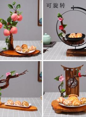 创意酒店用品餐具异形意境菜盘禅意木雕工艺品底座餐厅凉菜装饰盘