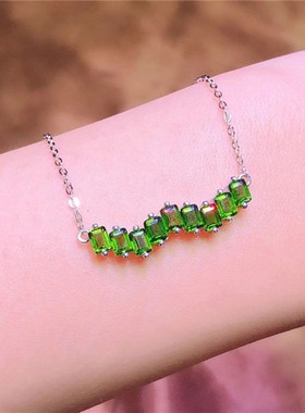 天然精品透辉石纯银镶嵌锁骨链y吊坠 裸石火彩好女款彩宝饰品礼物