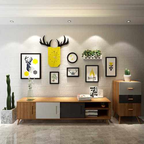 北欧简约创意装饰画相框墙鹿头挂表画框组合客厅餐厅墙面壁挂饰品 - 图1