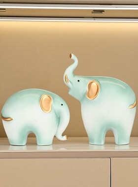 一家三口大象摆件客厅轻高档陶瓷玄关电视柜装饰品乔迁结婚礼物