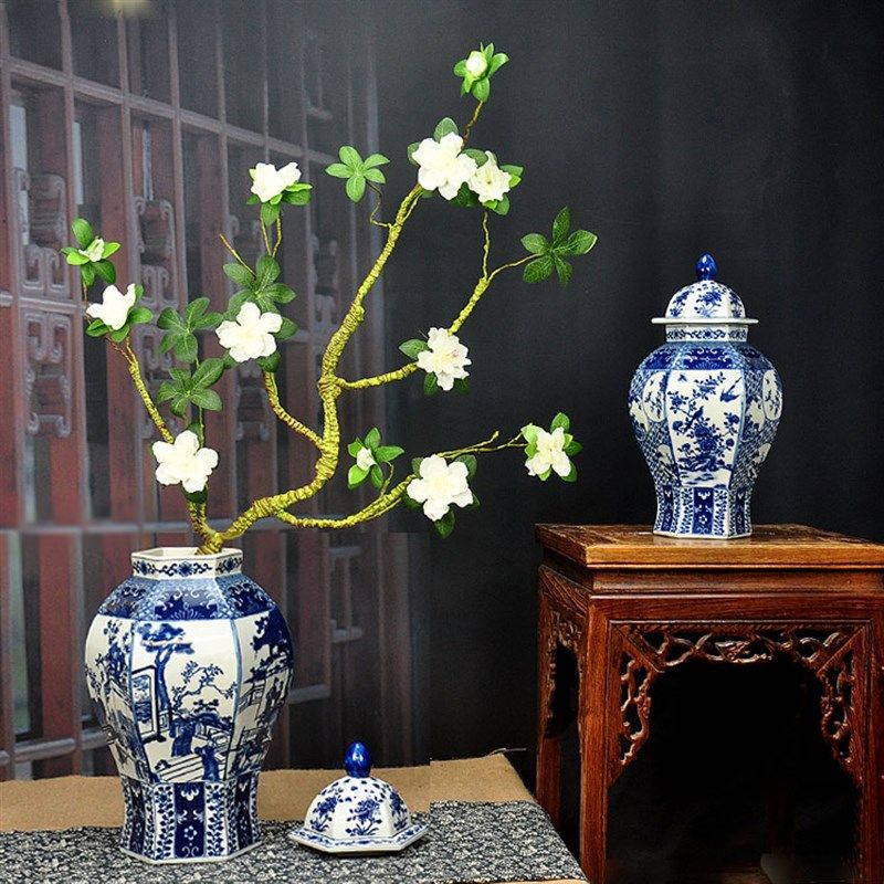 景德镇陶瓷花瓶新中式将军罐摆件青花客厅玄关电视柜博古架软装,淘宝优惠券,粉丝福利购,淘宝优惠卷