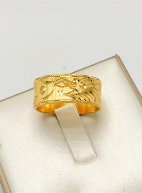 越南沙金闭口戒指男女士爱心w镀金指环情侣龙凤对戒一对女生尾戒