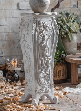 欧式复古壁炉艺术摆件罗马柱落地装饰品拍摄道具石膏柱雕塑大柱子