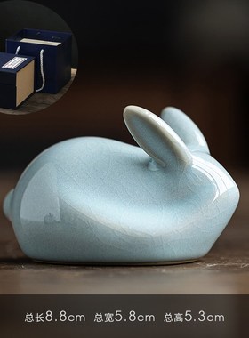 陶瓷开片兔子h摆件家居装饰品手工客厅办公室茶几茶桌茶室桌面摆