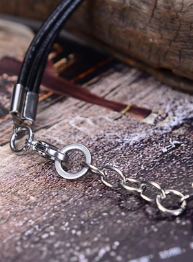 新中式圆皮绳手牌亮面抛光龙虾扣女生小饰品学生Y不锈钢手链