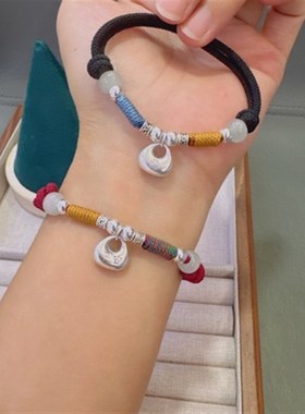 银坨坨实心足银999平安小胖福袋红绳本命L年盘缠手链情侣男女礼物