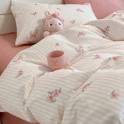 ins新款超柔云朵棉四件套花卉混搭系列家用床单床笠款宿舍三件套 - 图0