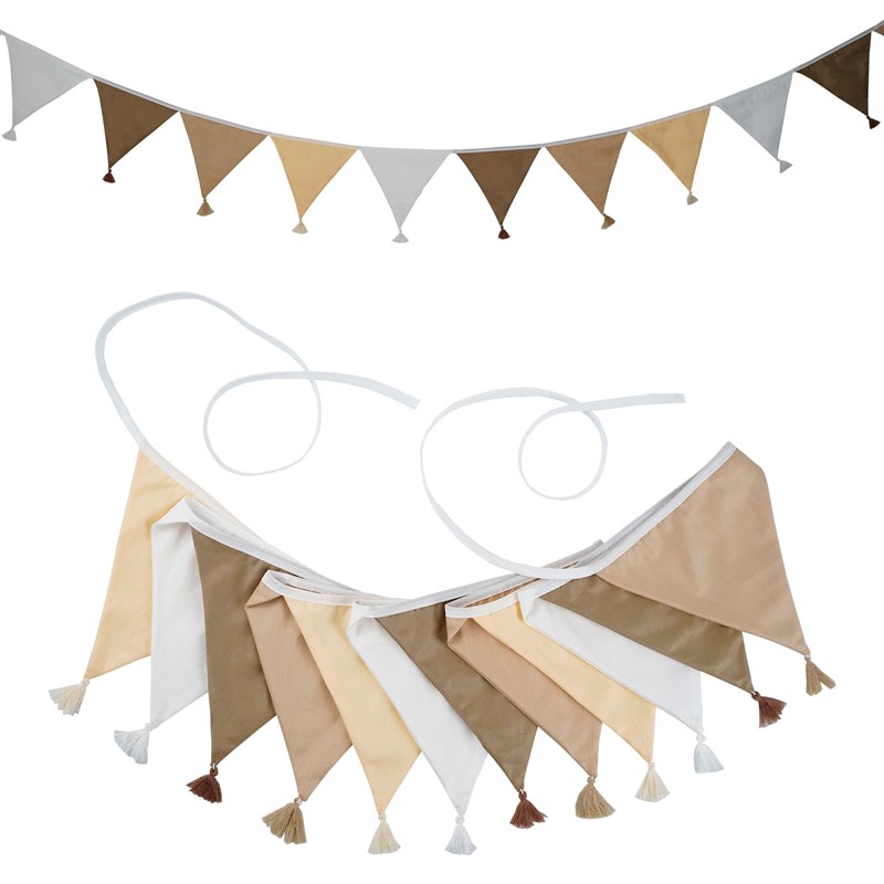 时尚米咖白色系棉布燕尾旗拉s花串旗帐篷旗毛球&流苏拉旗 YSJQ347 - 图0