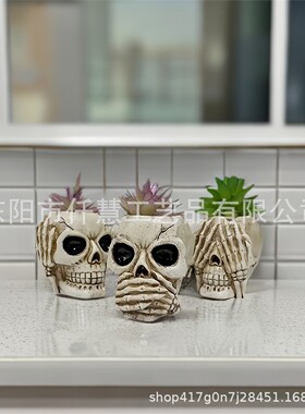 跨境新款骷髅花盆装饰摆件树脂工艺品摆件阳台摆设户外创意花盆